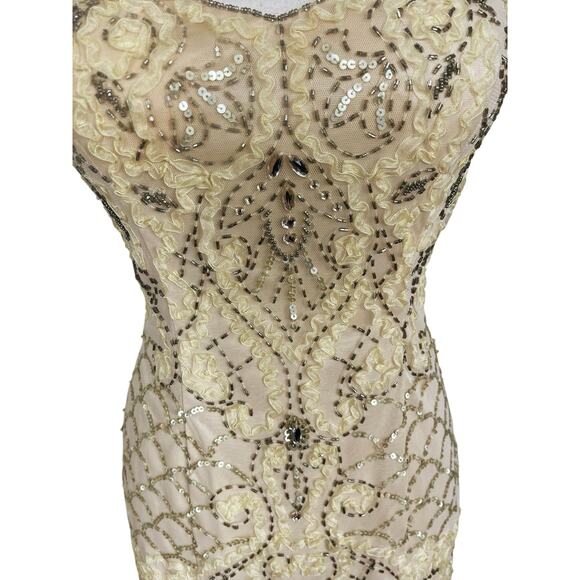 Sue Wong Nocturne 2015 Cream Ribbon Flower Beaded Cocktail Dress Size 4 NWT - Picture 12 of 15